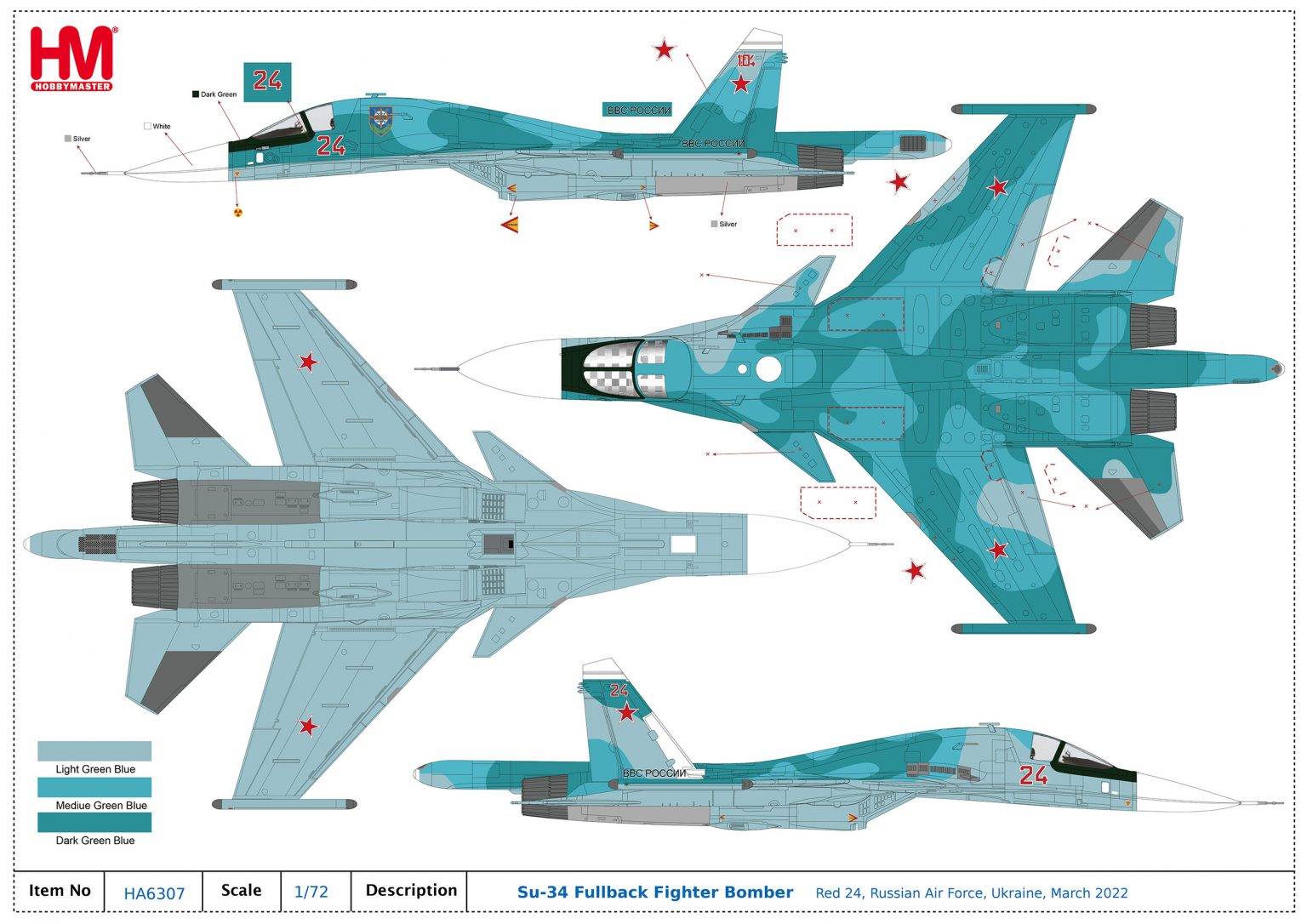 NEW ARRIVAL!} HA6307 Su-34 Fullback Fighter Bomber Red 24, Russian